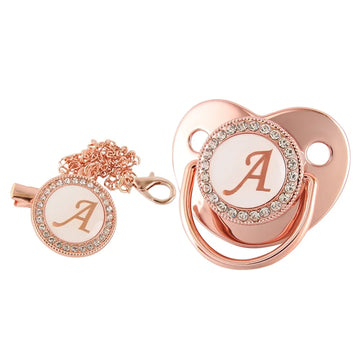 26 Letters Baby Pacifier Clip Rose Gold Bling