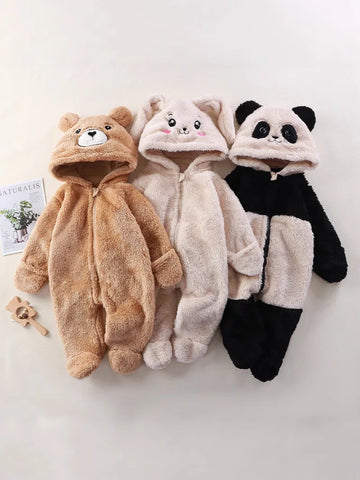 2025 Autumn Winter Baby Romper Cartoon Fluffy Panda Rabbit