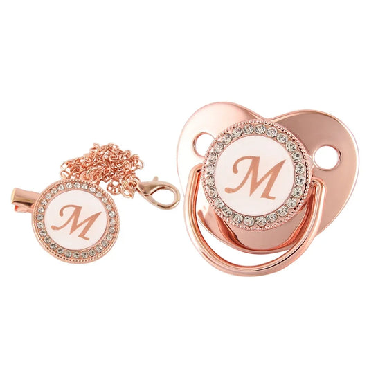 26 Letters Baby Pacifier Clip Rose Gold Bling