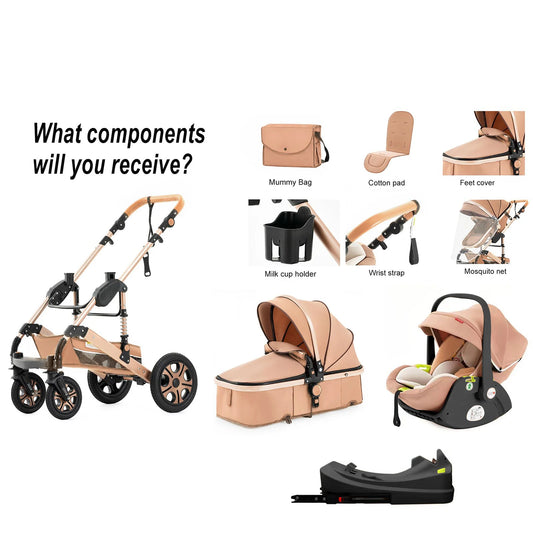 Baby Stroller Combo Car Seat,Baby Travel System with Isofix Base,Baby Carriage 3in1 Reversible Foldable Standard Stroller