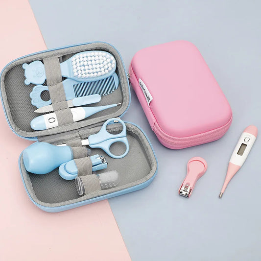 8PCS Baby Healthcare and Grooming Kit Baby Safety Set with Nail Clippers Nasal Aspirator Thermometer Hair Brush Comb Newborn