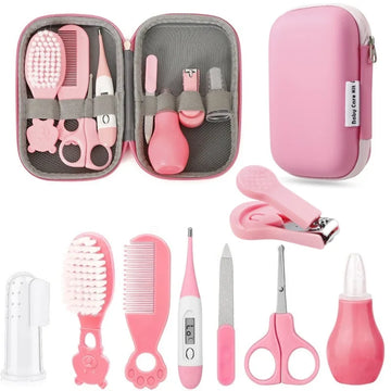 8PCS Baby Healthcare and Grooming Kit Baby Safety Set with Nail Clippers Nasal Aspirator Thermometer Hair Brush Comb Newborn