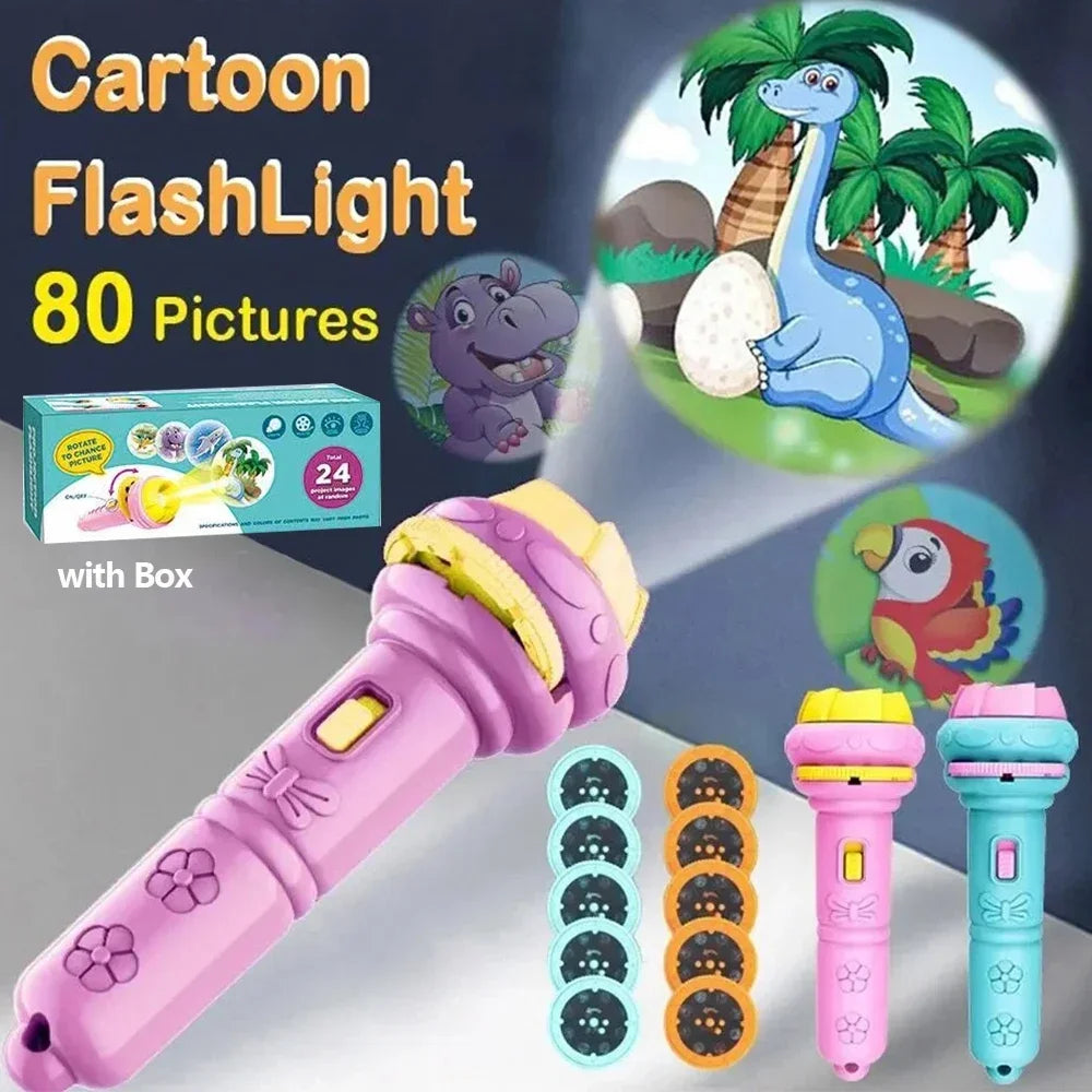 10 Cards Cartoon Projection Flashlight 80 Patterns Creative Children Flashlight